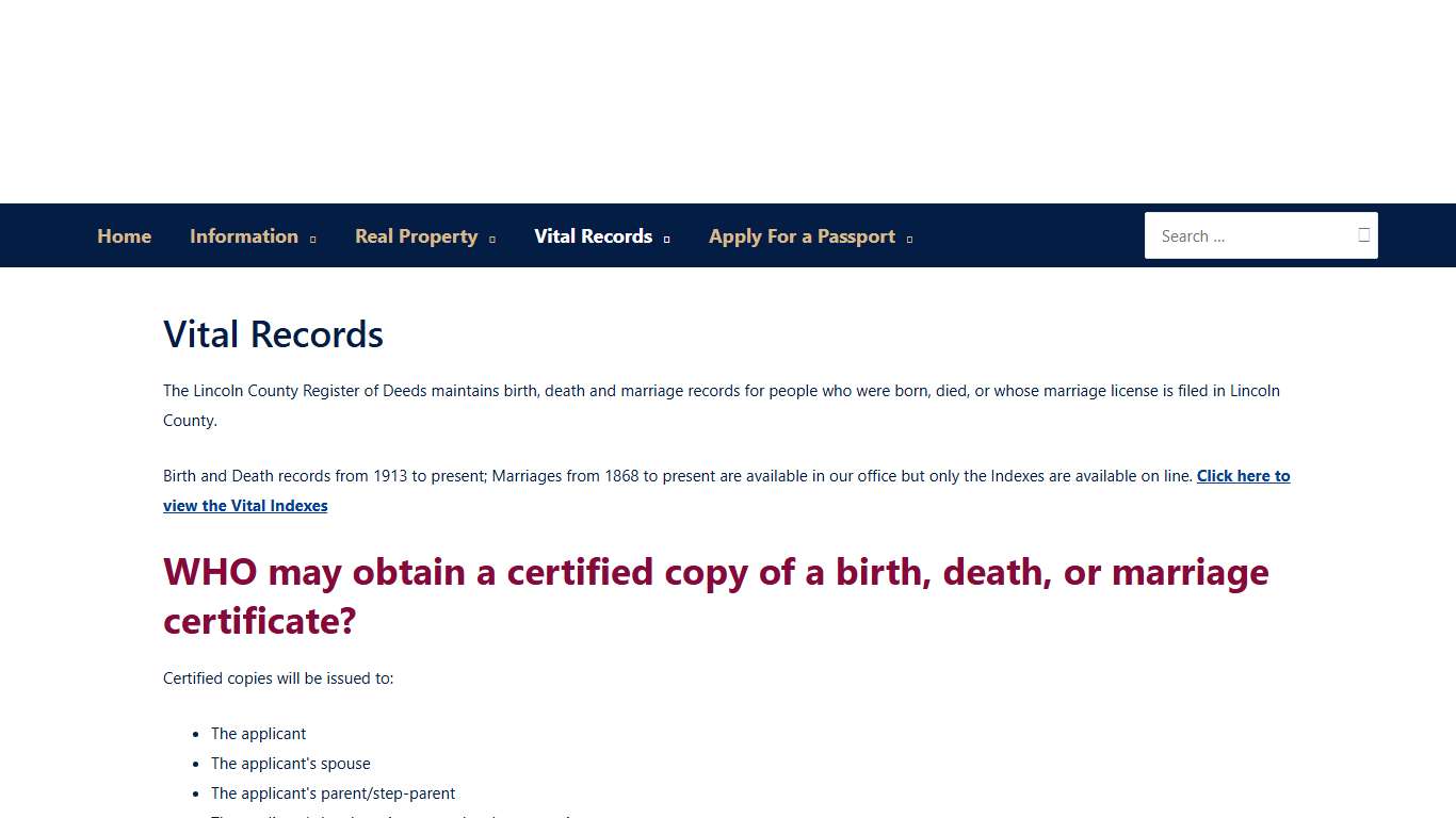 Vital Records – Lincoln County, NC Register of Deeds